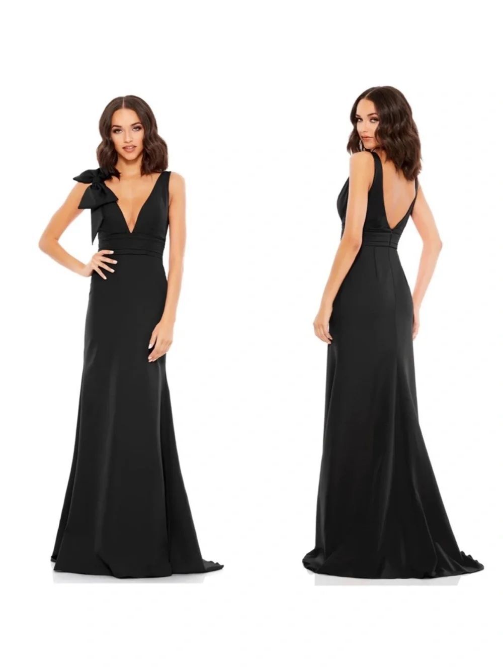 NWT Mac Duggal 49454 Black Bow Shoulder Gown size 2